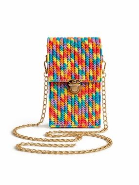 Handmade Rainbow Phone Crossbody Bag Acrylic Yarn Bright Mini Bag